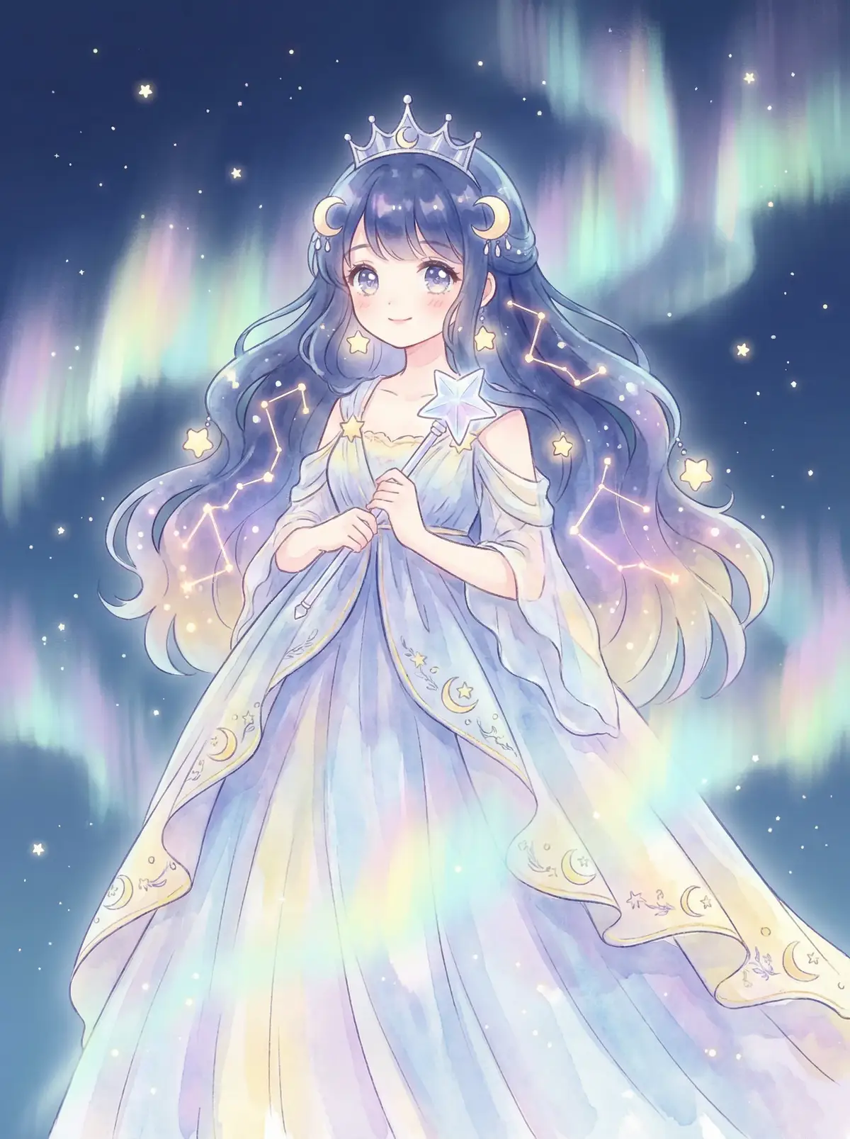 美女和男朋友一起怼怼怼 - 星辰公主希尔角色设定图，手持星光权杖